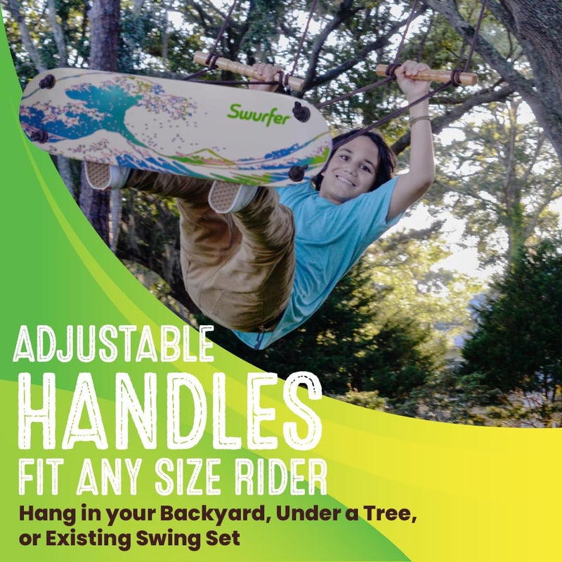 Swurfer TreeSkate Skateboard Swing, Outdoor Stand Up Surf Swing, Holds Up to 200 lbs, Ages 6 and Up, Adjustable Handles, Grip Tape, Kids Outdoor Play Equipment for Children and Adults (Waves) Blue - Image 5